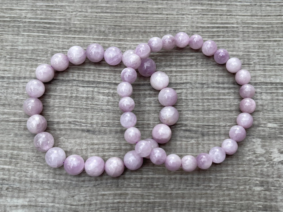 GAF TREASURES Kunzite Crystal Bead Bracelet 6-8mm, Genuine Kunzite Stretch Gemstone Bracelet, Healing Crystal Bracelet, Gift for Men & Women (1)