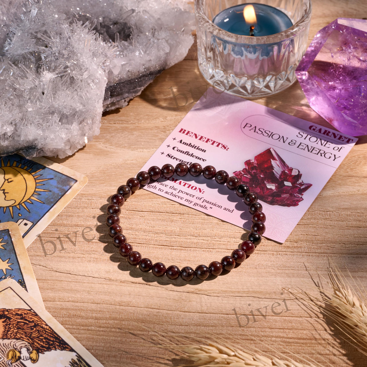 Bivei Garnet - Passion & Energy - 6mm Beaded Bracelets for Women Handmade Semi Precious Natural Stone Stretch Elastic Jewelry for Women Yoga Protection Gifts