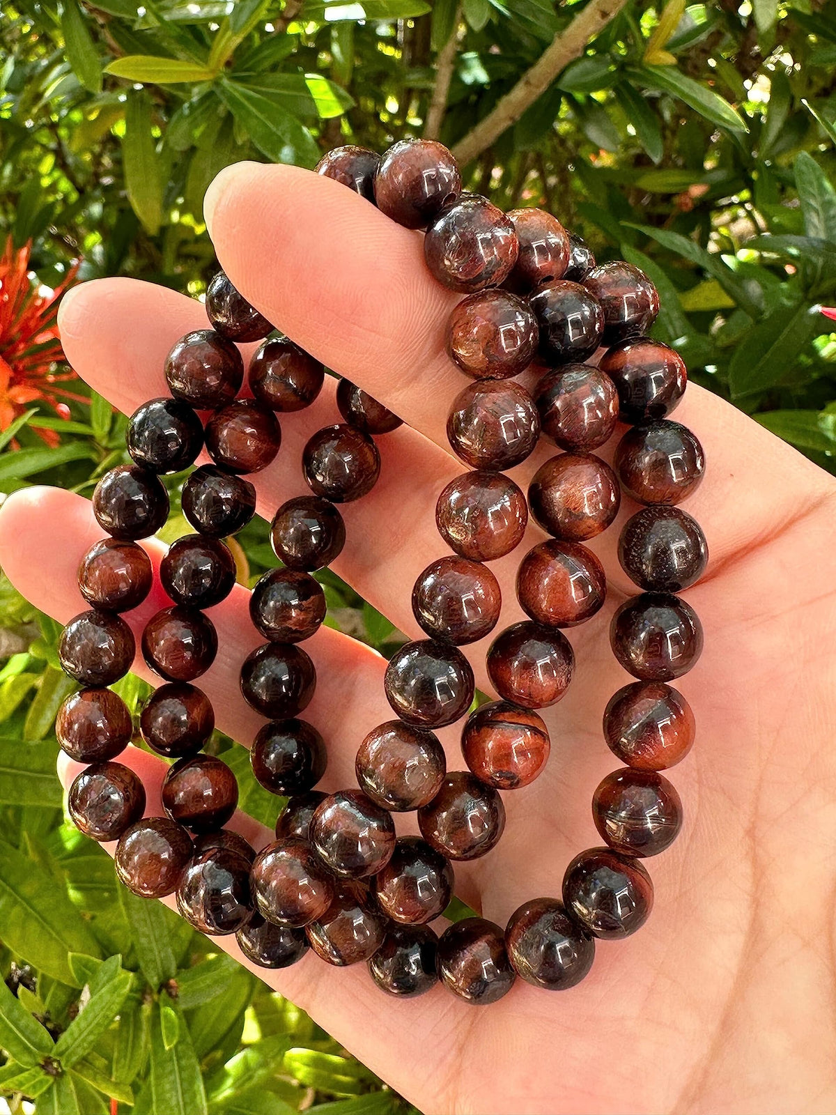 GAF TREASURES Red Tiger Eye Crystal Bead Bracelet 8mm, Genuine Red Tiger Eye Stretch Gemstone Bracelet, Healing Crystal Bracelet, Gift for Men & Women (1)