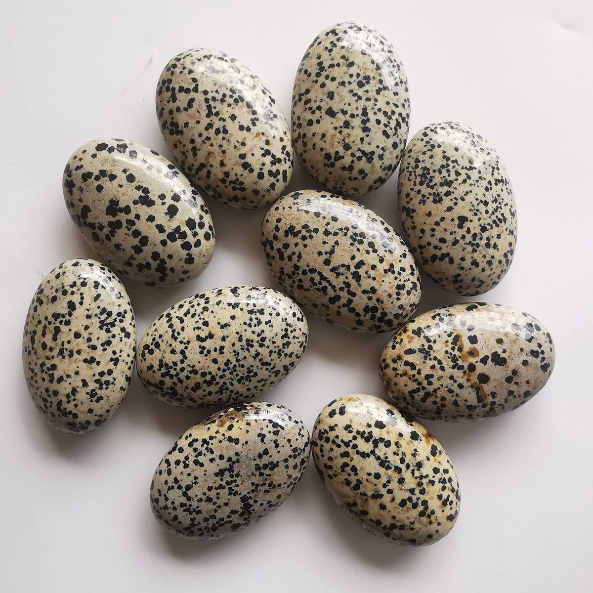 Loveliome Natural Dalmation Jasper Oval Polished Worry Stones, Healing Crystal Indoor Fountain Stones Massage Energy Anxiety Relief Items