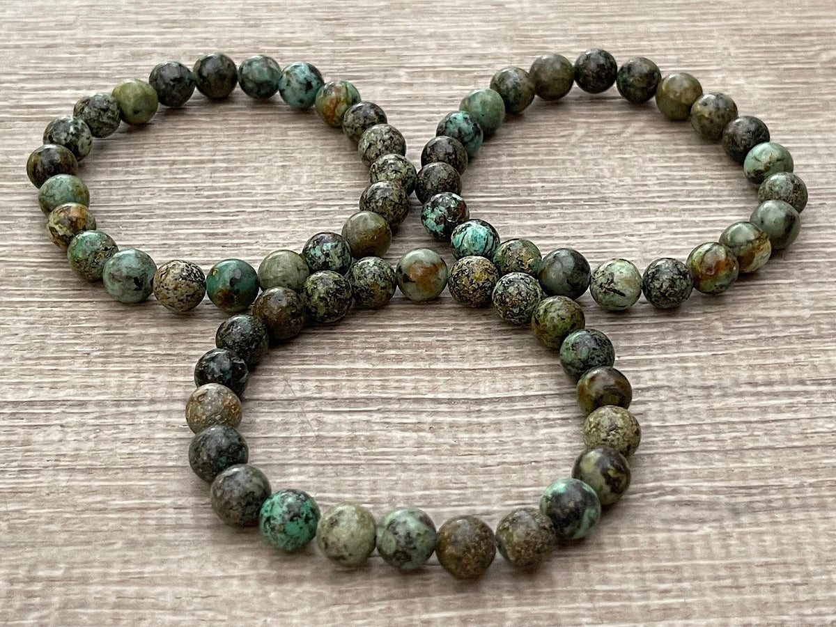 GAF TREASURES African Turquoise Crystal Bead Bracelet 8mm, Genuine African Turquoise Stretch Gemstone Bracelet, Healing Crystal Bracelet, Gift for Men & Women (1)