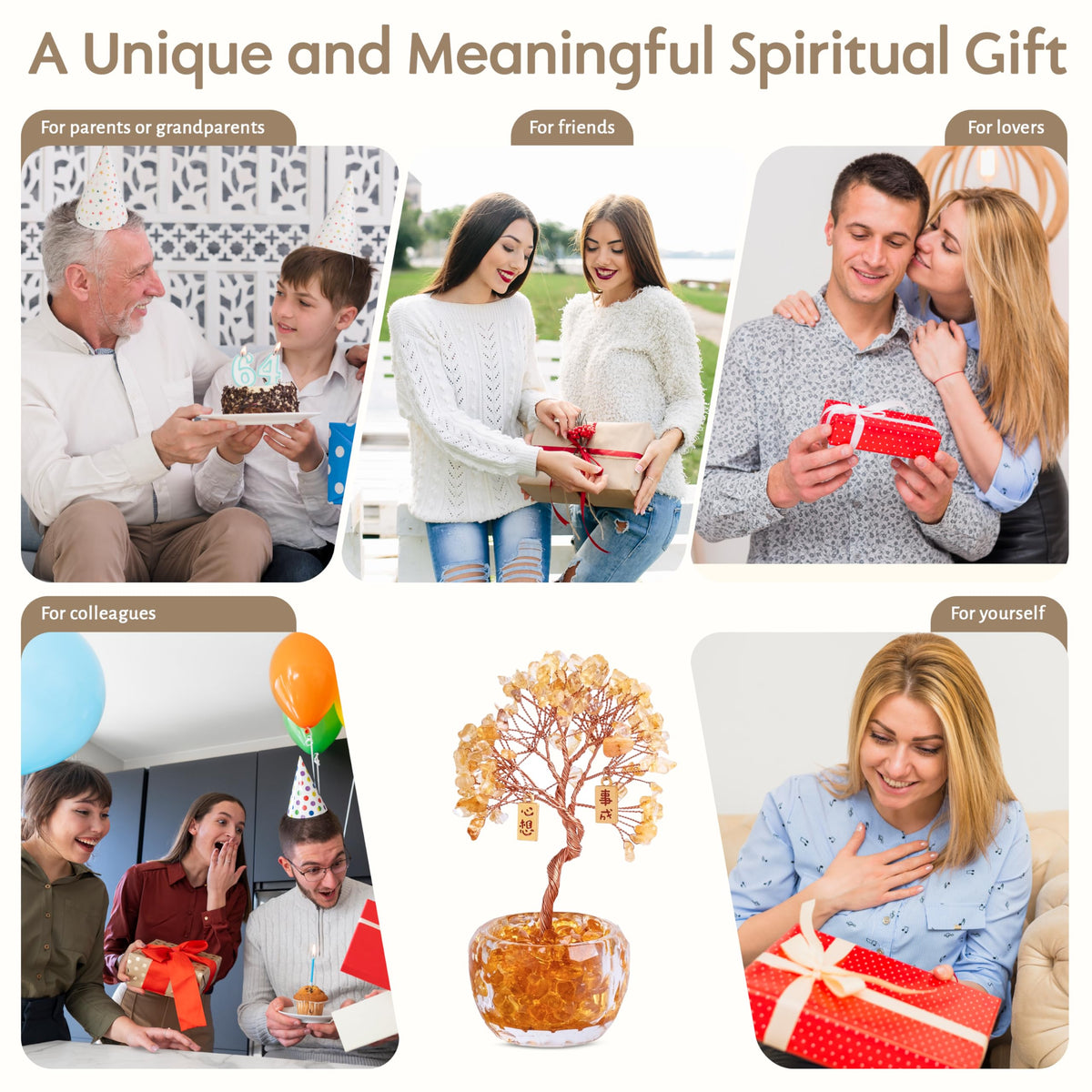 Now Aurah Citrine Crystal Ornament Handmade Gemstone Tree for Desk Decor Feng Shui Money Tree Attracts Wealth & Positive Energy. Thoughtful Gift for Women &Men