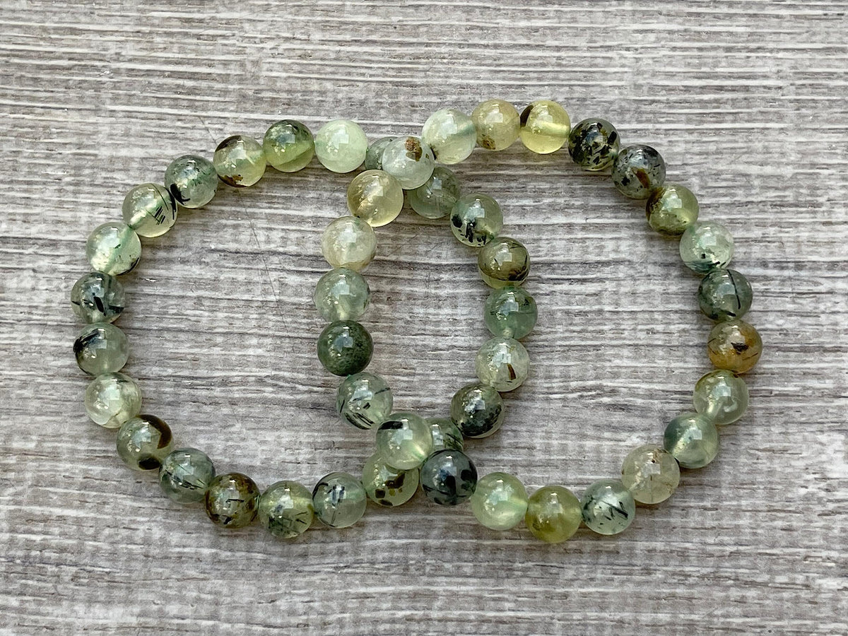 GAF TREASURES Green Prehnite Crystal Bead Bracelet 7-8mm, Genuine Green Prehnite Stretch Gemstone Bracelet, Healing Crystal Bracelet, Gift for Men & Women (1)