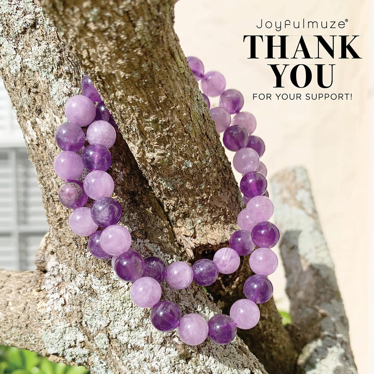 Joyfulmuze Stretch Bracelets, Natural Gemstones Amethyst, Citrine, Rose Quartz, Clear Crystal Quartz, Moomstone Peridot Teger Eyes, Handmade Gift for Women and Men (Amethyst Dark + Light)