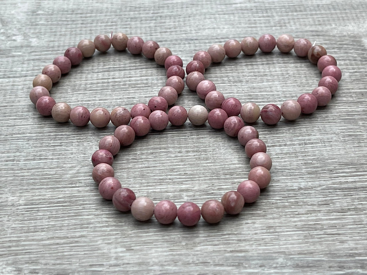GAF TREASURES Rhodonite Crystal Bead Bracelet 8mm, Genuine Rhodonite Stretch Gemstone Bracelet, Healing Crystal Bracelet, Gift for Men & Women (1)