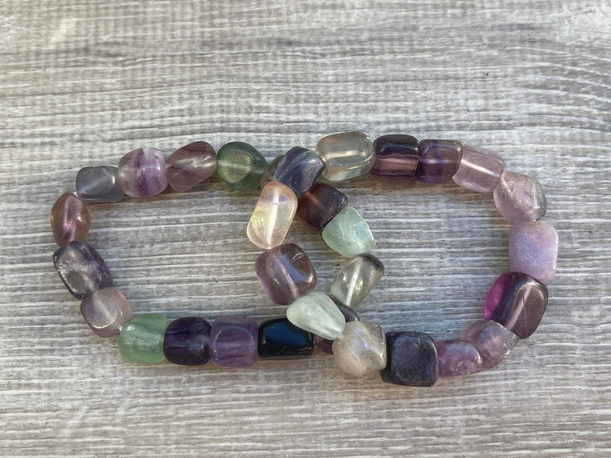 GAF TREASURES Rainbow Fluorite Crystal Nugget Bracelet, Genuine Rainbow Fluorite Tumbled Gemstone Bracelet, Healing Crystal Bracelet, Gift for Men & Women (1)