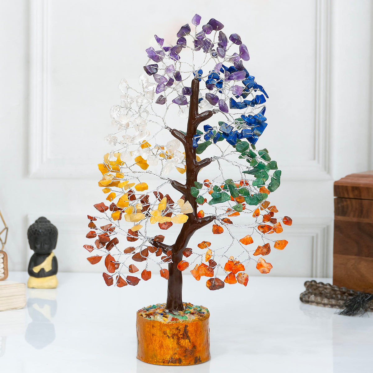 7 Chakra Tree of Life Crystal Tree Positive - Gemstone Tree - Spiritual Wisdom - Seven Chakra Tree - Feng Shui - Handmade Decor - Creativity - Healing Tree - Attract Good Luck Charm Gift