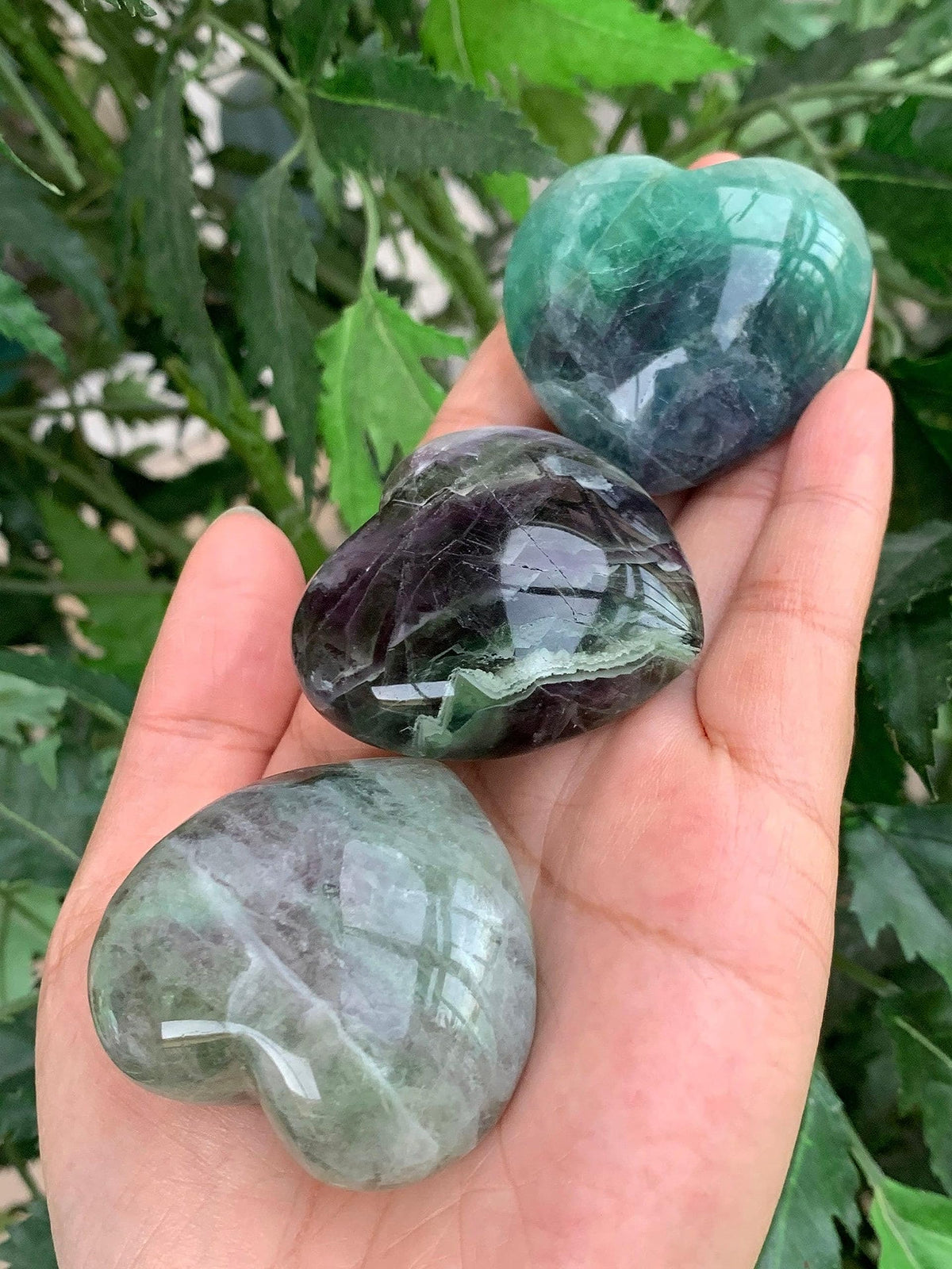 GAF TREASURES Rainbow Fluorite Gemstone Hearts, Polished Rainbow Fluorite Puffy Hearts, Rainbow Fluorite Crystal Palm Stone, Rainbow Fluorite Healing Crystal Hearts (1 Heart)