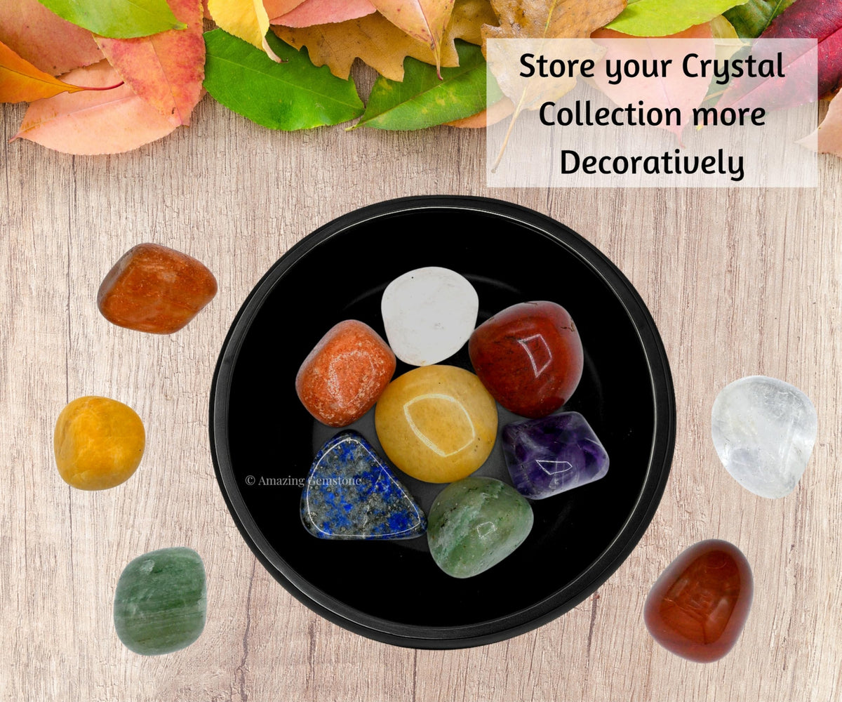 Black Obsidian Crystal Bowl - 3 Inch Decorative Bowls for Room and Home Decor - Gemstone Healing Crystals for Elegant Display, Positive Energy Balance and Gift