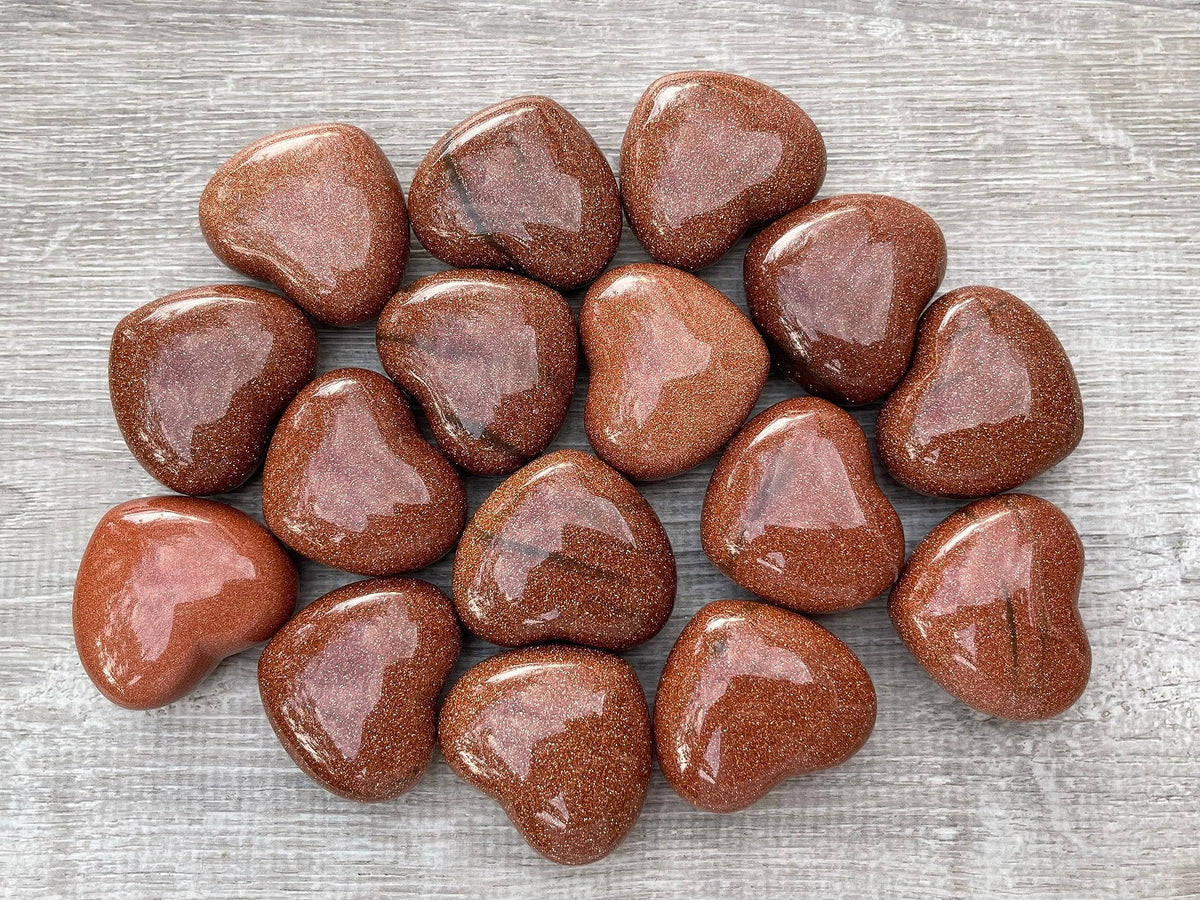 GAF TREASURES Red Goldstone Gemstone Hearts, Polished Red Goldstone Puffy Hearts, Red Goldstone Crystal Palm Stone, Red Goldstone Healing Crystal Hearts (1 Heart)