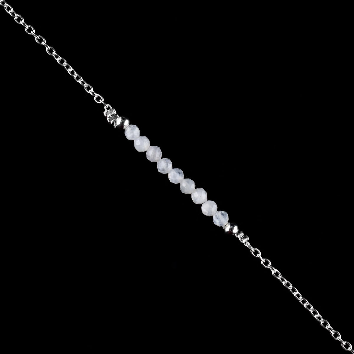 YANARA Moonstone Ankle Bracelet for Women, Natural June Birthstone Jewelry, Dainty Gemstone Beads, Handmade Anklet Silver Plated 9"+1.25" Inch Adjustable Chain, Chakra Balancing Crystals