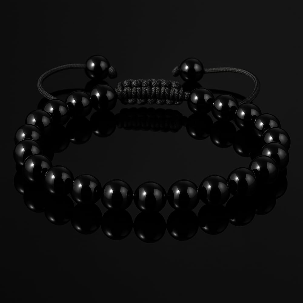 ANAYA AGATE Healing Crystal Bracelet – Chic Gemstone Bracelet for Men and Women – 8mm Round Bead Bracelets for Spiritual Healing, Protection, Positive Energy - Black Tourmaline