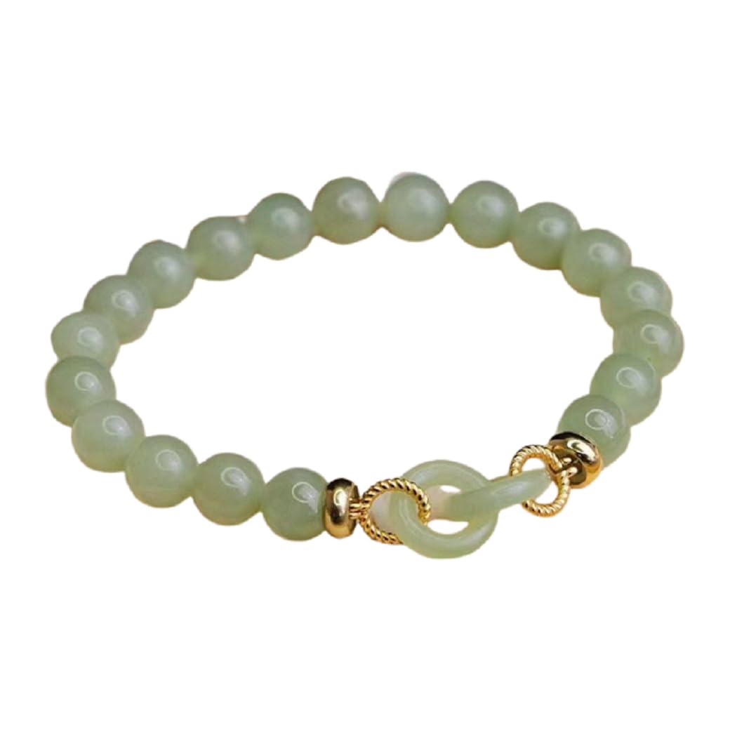 Kysin Chiys Jade Bead Stone Bracelet Interlocking Adjustable Strech Bracelet Faux Green Jade Charm Love Jewelry for Women Men - Round