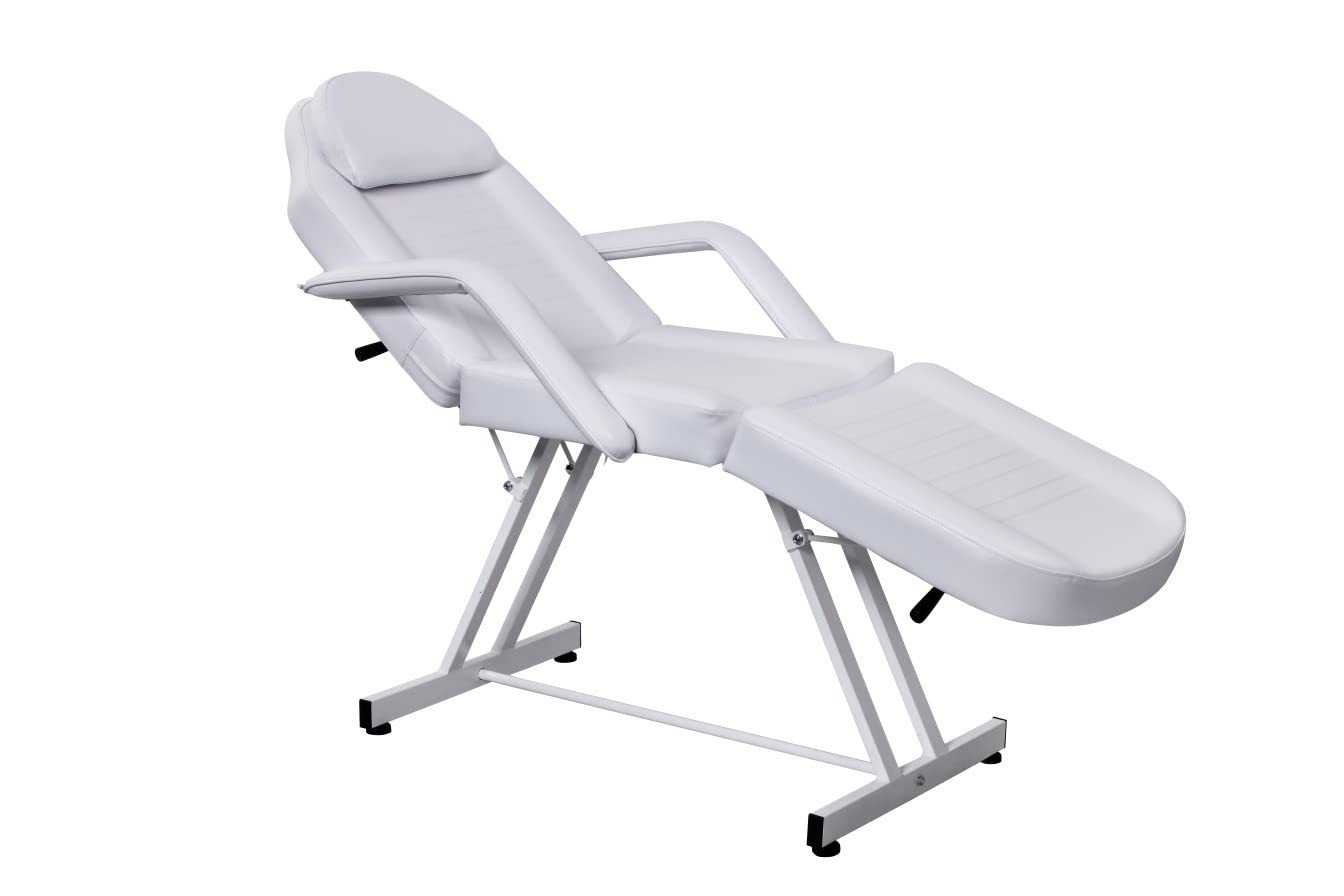 Salonsunny White Beauty Facial Tabel Bed Chair Professional Massage Adjustable Tattoo Chair Salon Bed with Hydraulic Stool