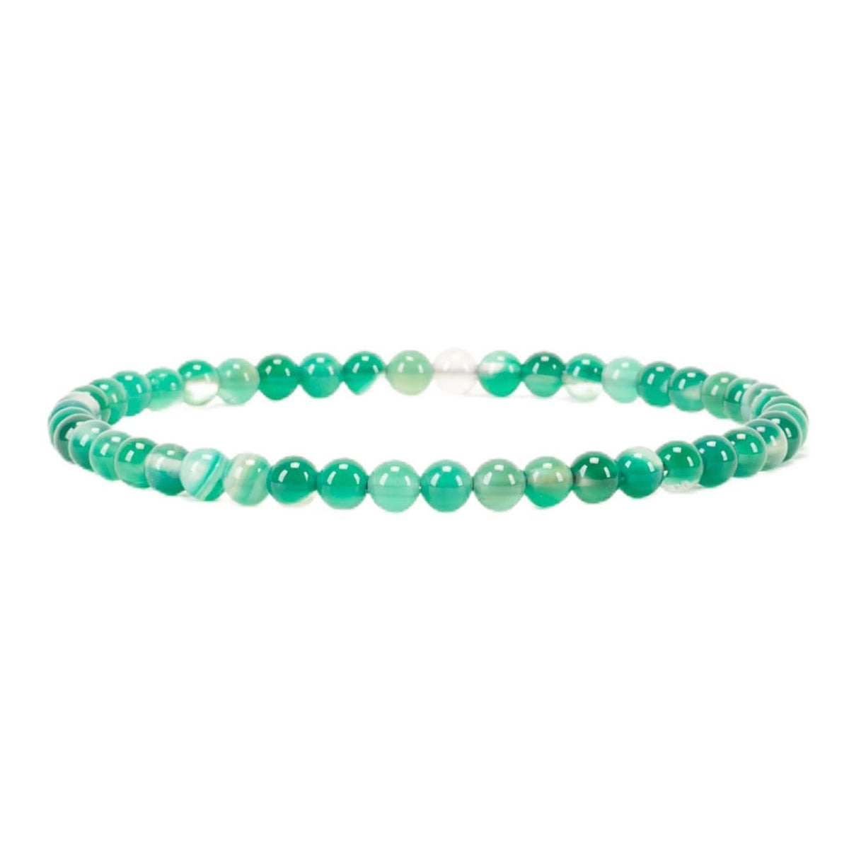 Cherry Tree Collection - Small, Medium, Large Sizes - Gemstone Beaded Bracelets For Women and Men - 4mm Round Beads (Lace Agate Green, Medium)