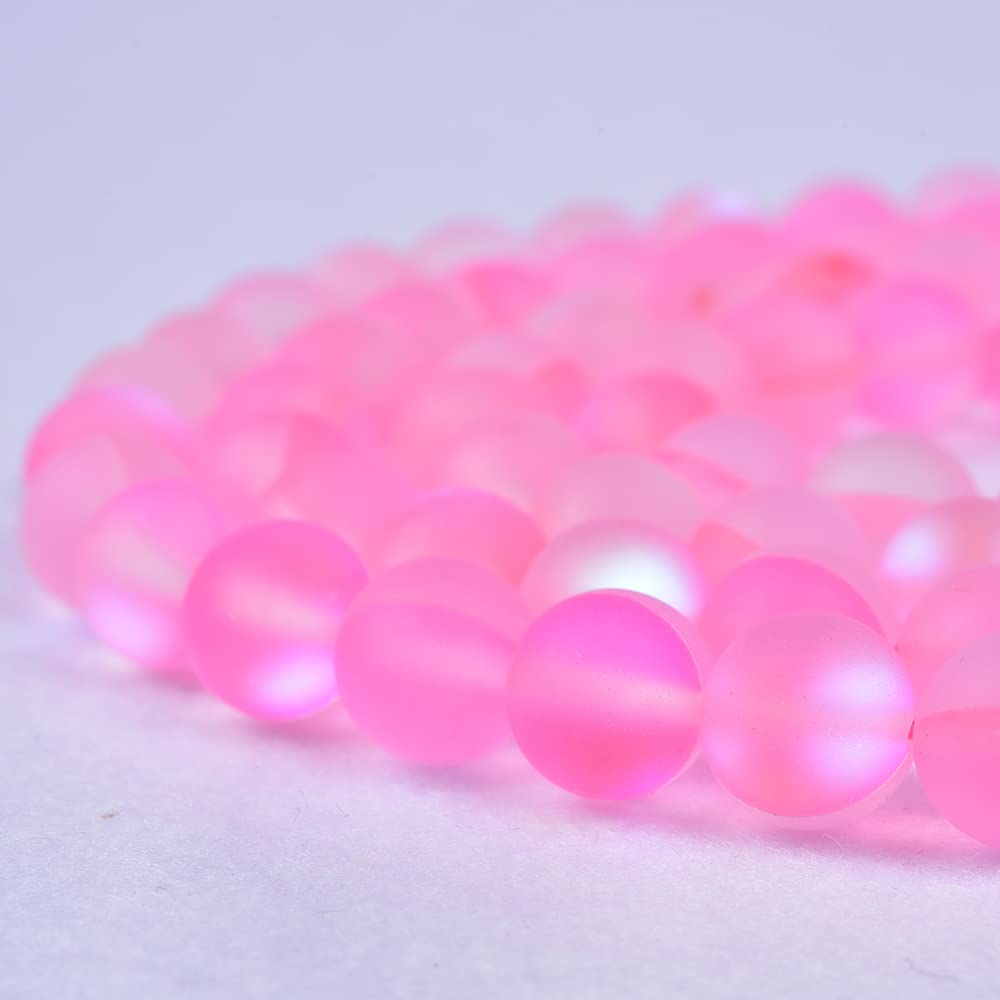 Asingeloo 48PCS 8mm Natural Light Pink Mystic Aura Quartz Gemstone Frosted Matte Titanium Round Loose Spacer Beads 15 inch Full Strand Crystal Healing Power Quartz