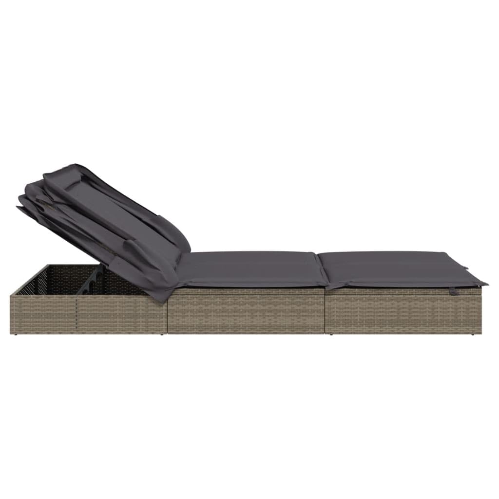 Yamxder 84" Grey PE Rattan Double Outdoor Chaise Lounge, Foldable Steel Frame Recliner with Cushions, Adjustable Armrests, Modern Patio Sun Lounger for Garden, Poolside, Balcony