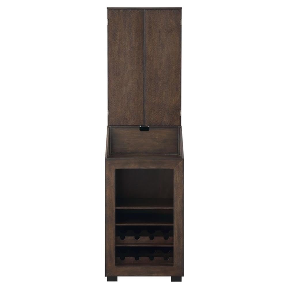 BOWERY HILL Dartboard Cabinet, 24" W x 15" D x 45" H, Walnut Finish, Includes Dartboard, Scoreboards, Darts, Wine Rack, Drop Down Storage Shelf, Traditional Style for Game Room Entertainment