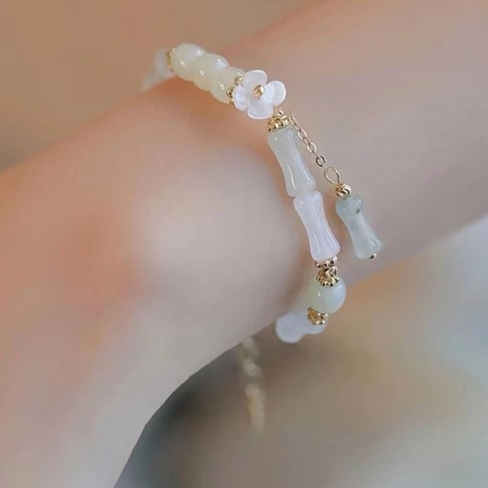 Nyx&lvy Women's Elegant Green Jade Beaded Bracelet Set - 3-Piece Exquisite Crystal Lucky Charm Chinese Style Jewelry Collection