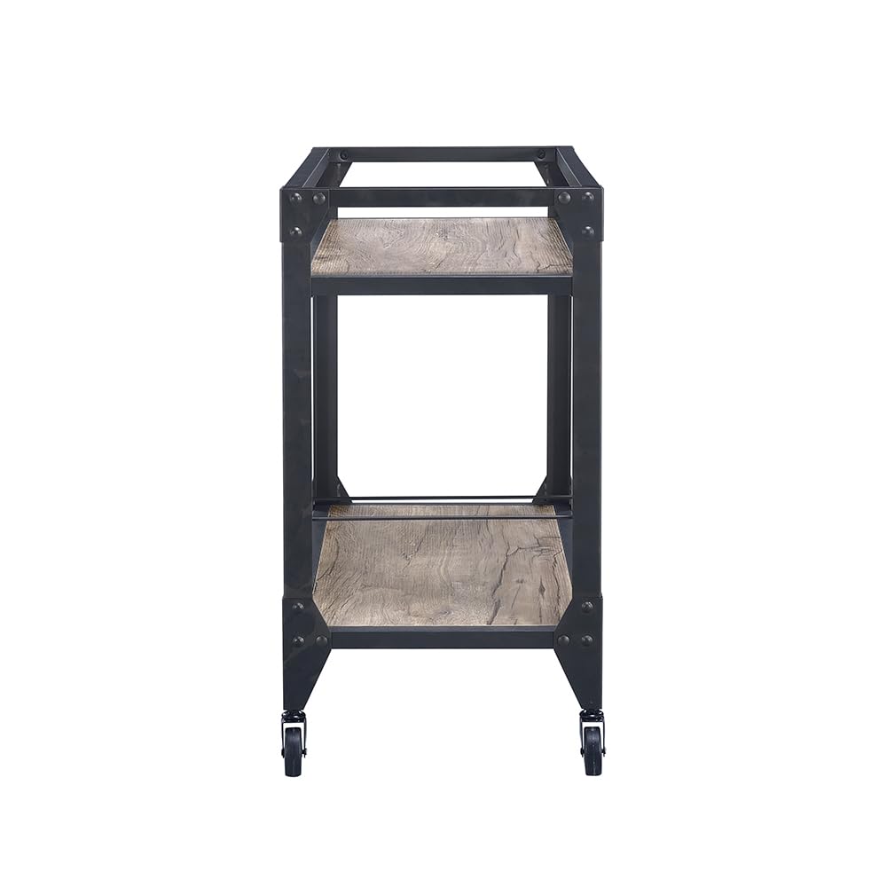Qwtrvlizi Rustic Oak and Charcoal 2-Shelf Serving Cart