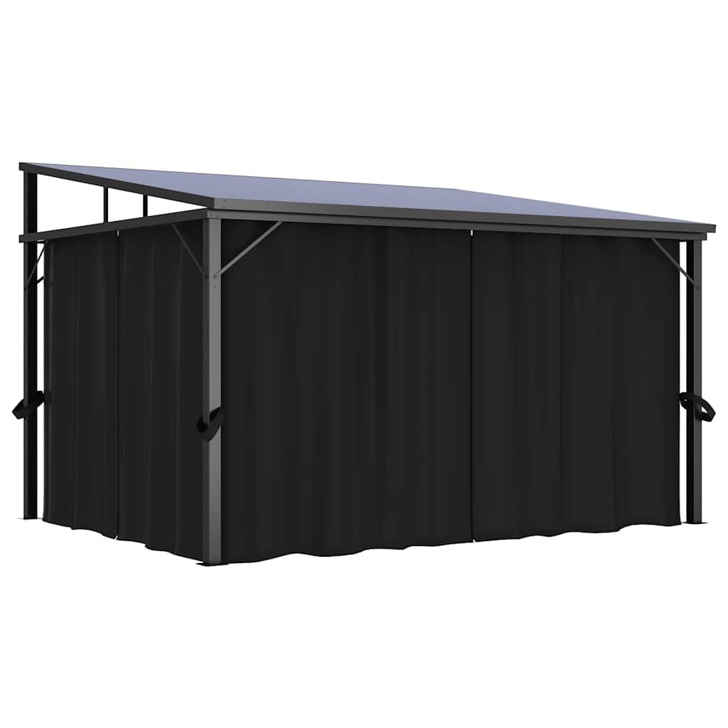 Outdoor Gazebo 13.3'x9.6' Hardtop Canopy Pavilion with 4 Curtains for Patio Garden Backyard Events Anthracite