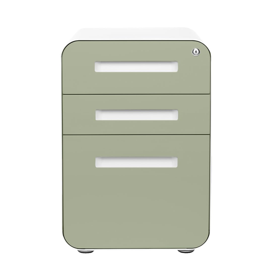 Laura Davidson Furniture Stockpile 3 Drawer File Cabinet with Lock - Under Office Desk Metal Filing Cabinet, Legal/Letter File Folders, Wheels and Stationary Feet, Pre-Assembled, Sage Green