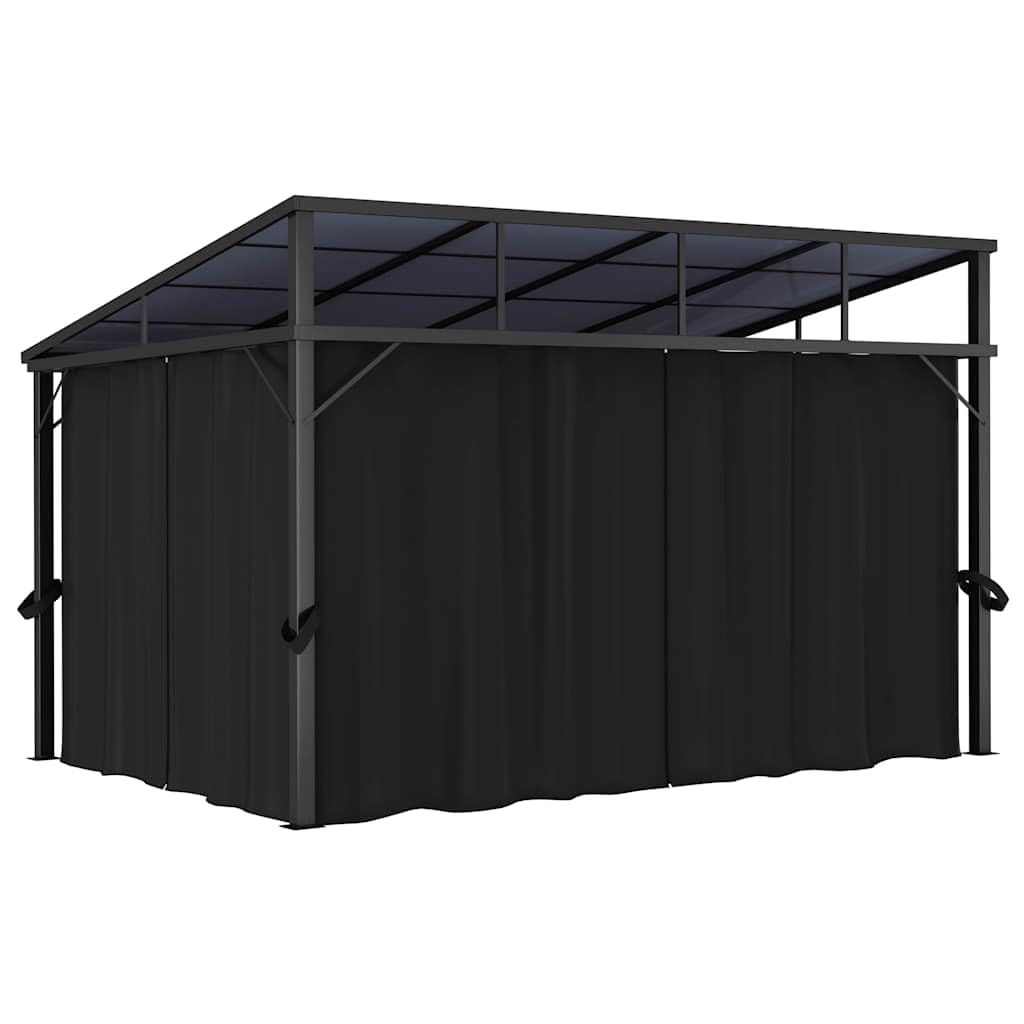 Outdoor Gazebo 13.3'x9.6' Hardtop Canopy with Privacy Curtains, Anthracite Aluminum Frame Pavilion for Garden Patio Backyard BBQ Events