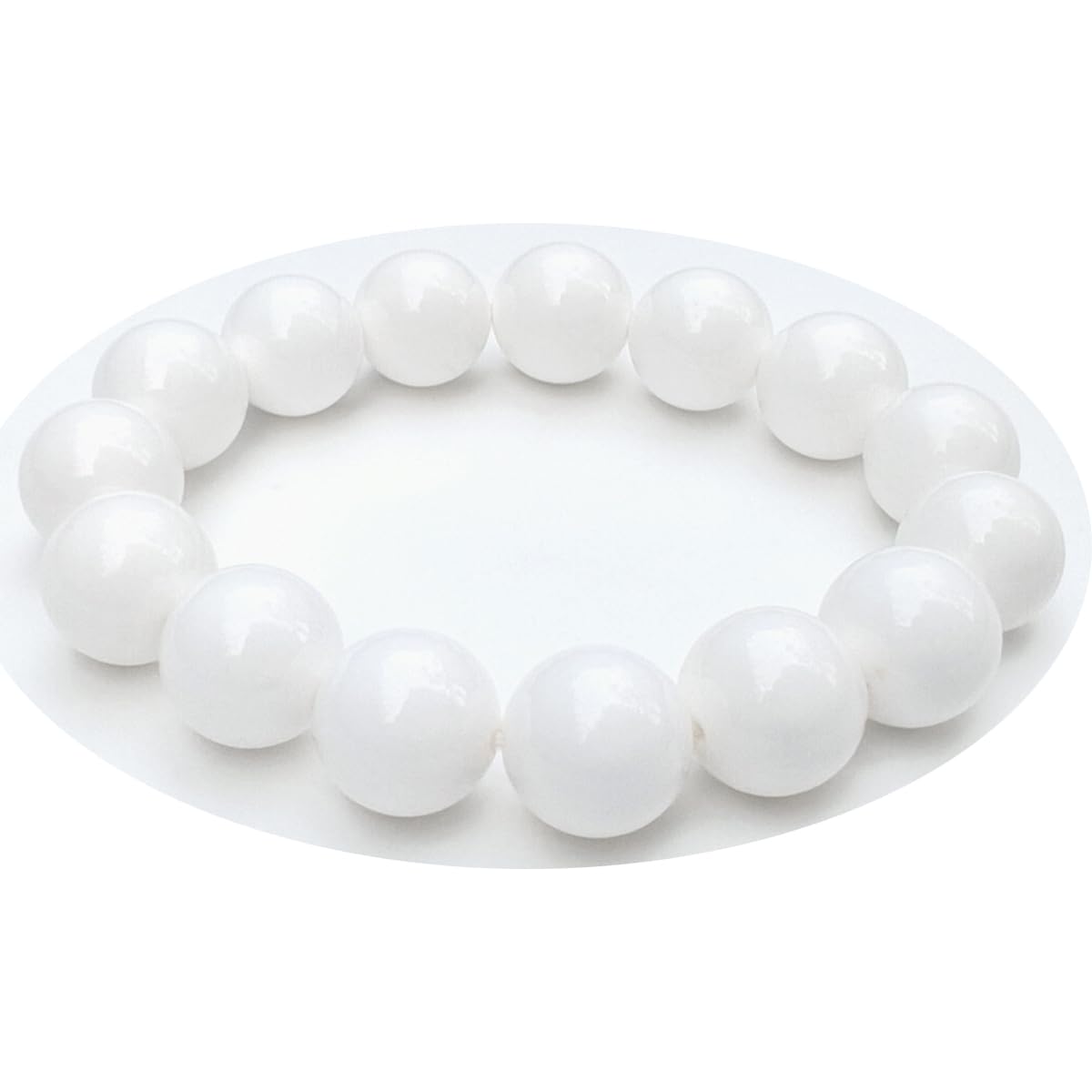 chengmu 14mm White Shell Stretch Bracelet, Natural Gemstone Round Stone Crystal Beads for Elastic Bracelet 8"