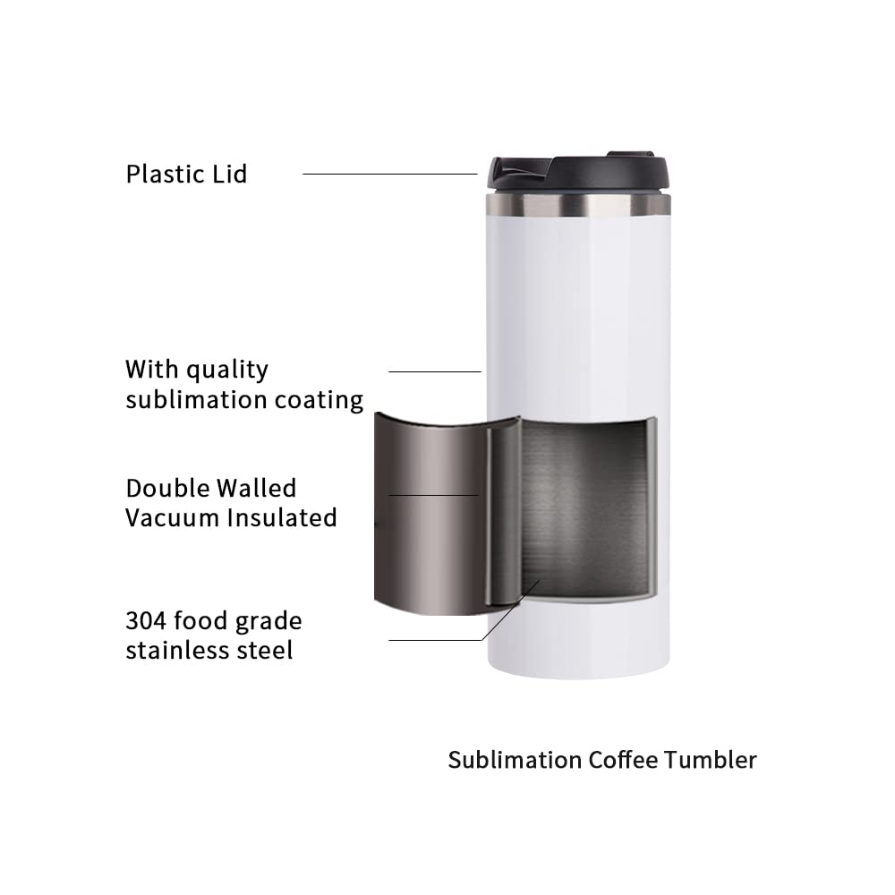 PYD Life Sublimation Tumblers Water Bottles 14 OZ White with Lid Stainless Steel Double Walled Coffee Tumblers Flasks for Tumbler Heat Press 4 Pack