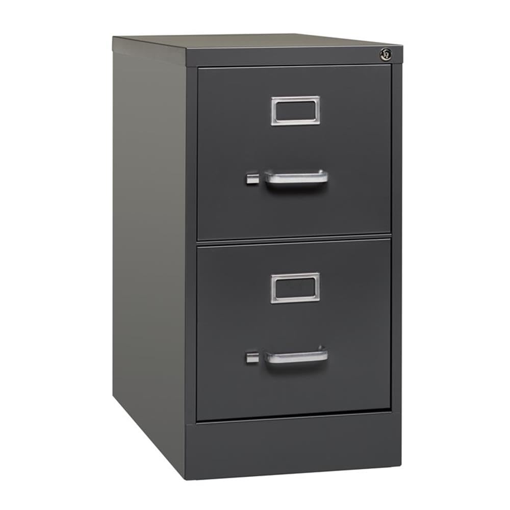 Pemberly Row 26.5" Metal Vertical Filing Cabinet, 2 Drawers, Charcoal Powder Coat Finish, Commercial Grade Office Storage, Full Extension Ball-Bearing Slides, Lockable Design, Greenguard Gold
