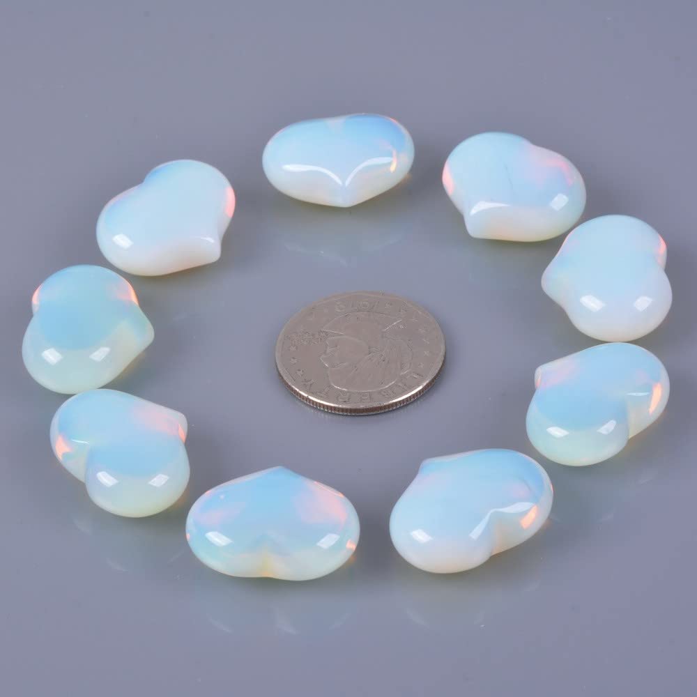 Synthetic Opalite Moonstone Healing Crystal 1 inch Mini Puffy Heart Pocket Stone Iron Gift Box (Pack of 10)