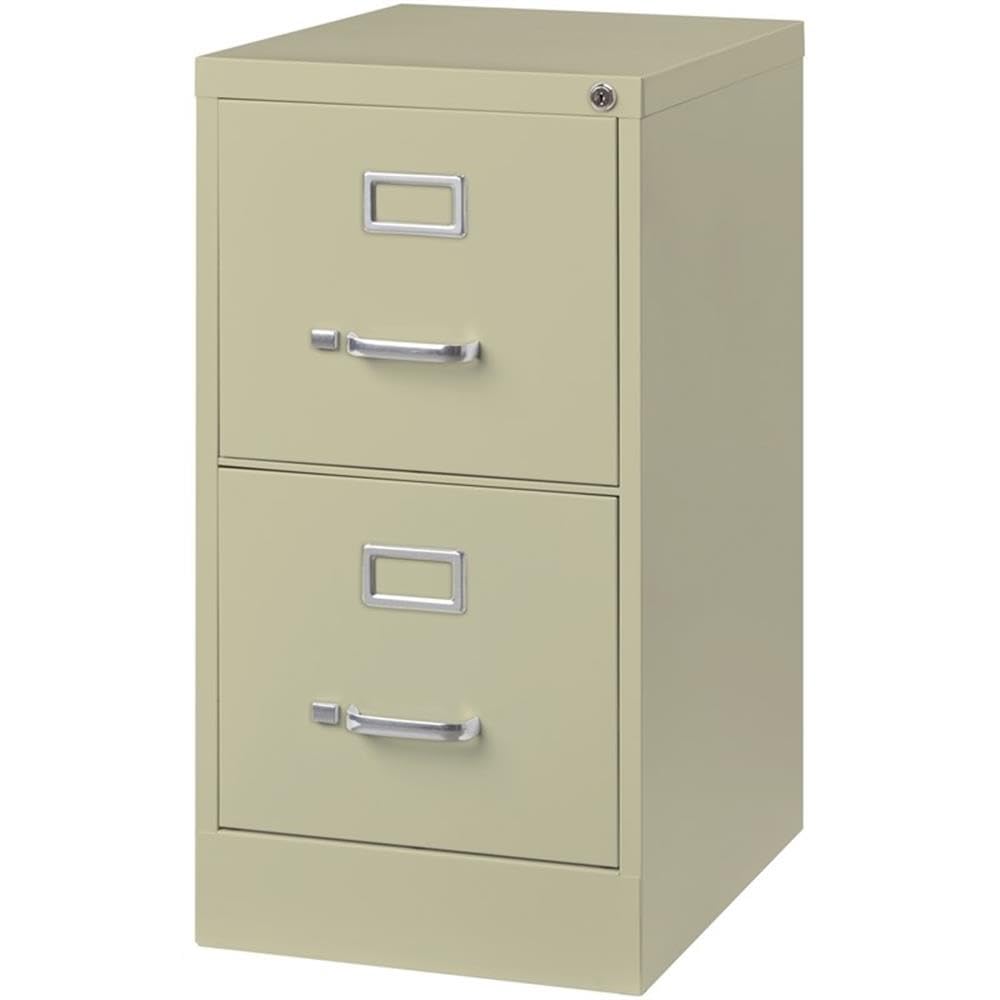 Scranton & Co 2-Drawer Vertical Metal Filing Cabinet, 22" Deep, Letter Width, Beige Finish, Lockable Commercial Office File Storage, Smooth Ball-Bearing Slides, Fully Assembled