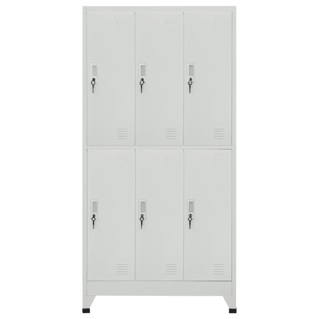 pokgdf Grey Steel Large Locker Cabinet with Six Locking Compartments for Secure Storage in Office or Gym, Durable Industrial Style Organizer