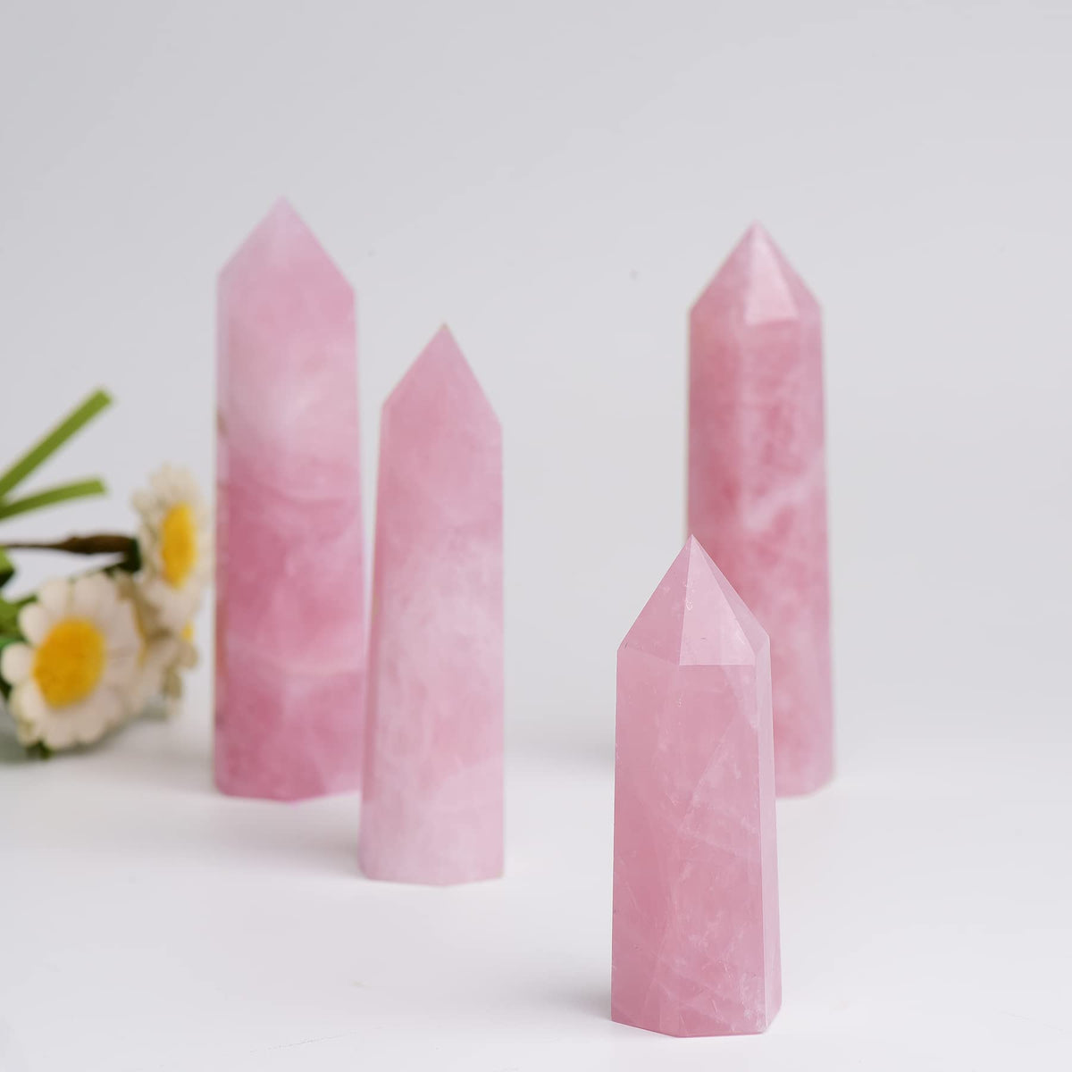 WUYOUSHI 1PCS Rose Quartz Natural Crystal Towers 2.75-3.54" Healing Crystal Wand 6 Faceted Chakra Reiki Meditation Therapy