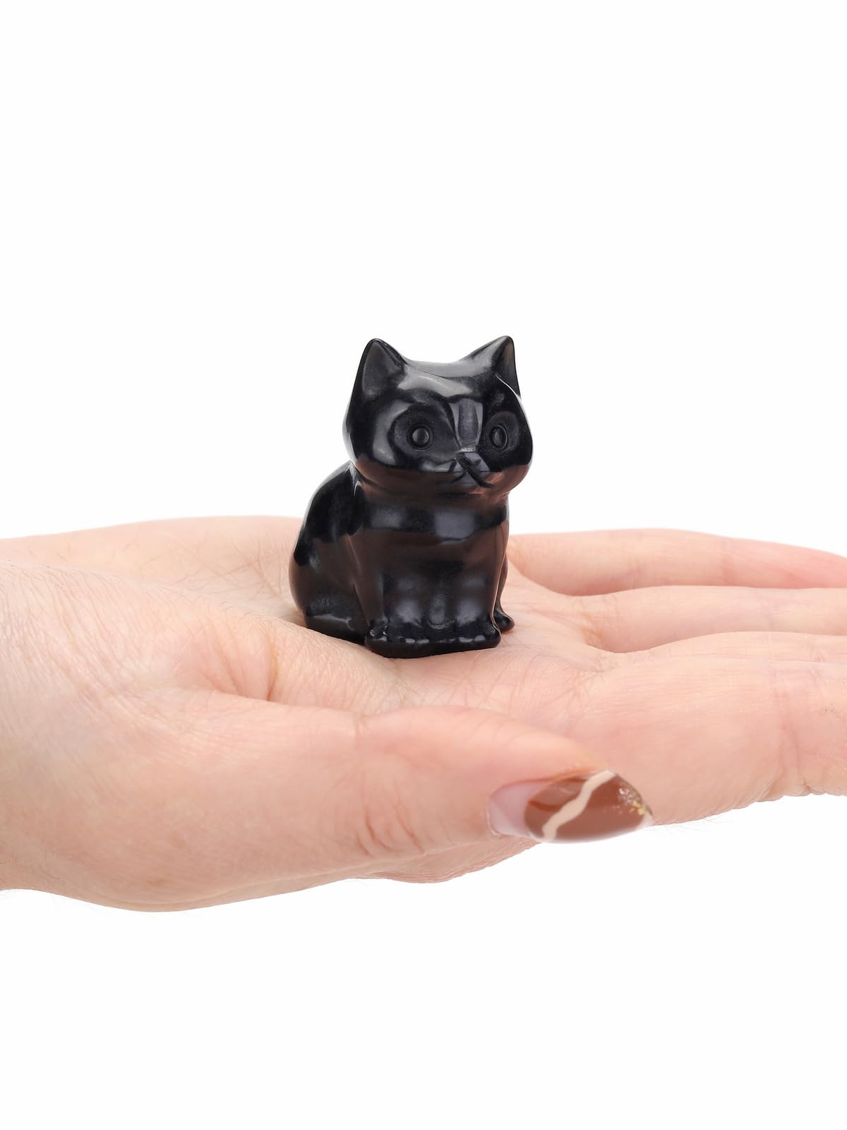 CrystalTears Black Obsidian Crystal Cat Figurine Carved Healing Crystal Gemstone Cat Lucky Cute Stone Cat Statue for Home Office Desk Meditation Decor Gifts for Women Men Cats Lover Christmas