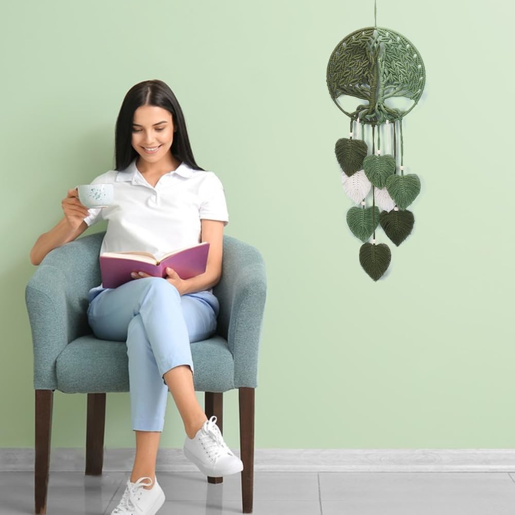 ACRNIGHEET DIY Macrame Kit for Adults Beginners Handmade Green Leaves Tree of Life DIY Boho Macrame Wall Hanging Ornaments with Macrame Supplies Macrame Wall Hanging Kit for Home Decor