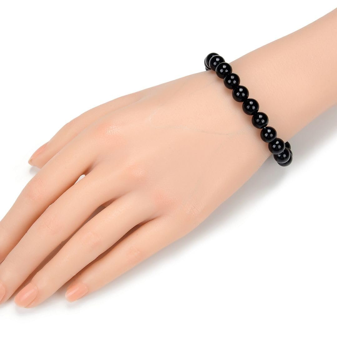 Adabele Real Natural Black Agate Gemstone Beaded Bracelet 7.5 inch Stretch Chakra Healing Crystal Stone Jewelry Women Mom Gift (Unisex) GB8-B30