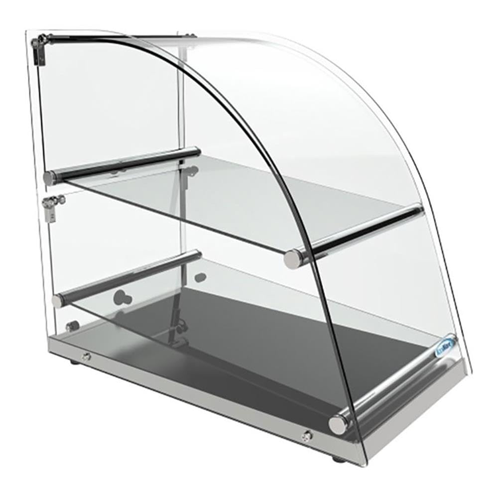 Pemberly Row 2-Tier Glass Bakery Display Case, Stainless Steel Base, Clear Tempered Glass, 20.4"H x 13.7"W x 23.6"D, Countertop Pastry Display for Muffins, Cookies, Donuts, Coffee Shop or Bakery Use
