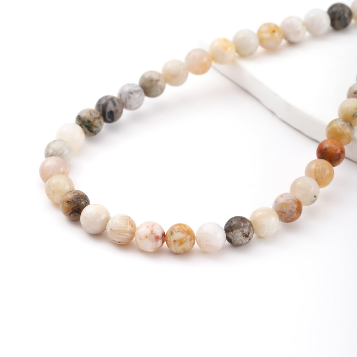 6mm 60pcs DIY Natural Bamboo Leaf Agate Stone Beads Round Healing Crystal Gemstone Loose Beads for Jewelry Making Handmade Bracelet Necklace