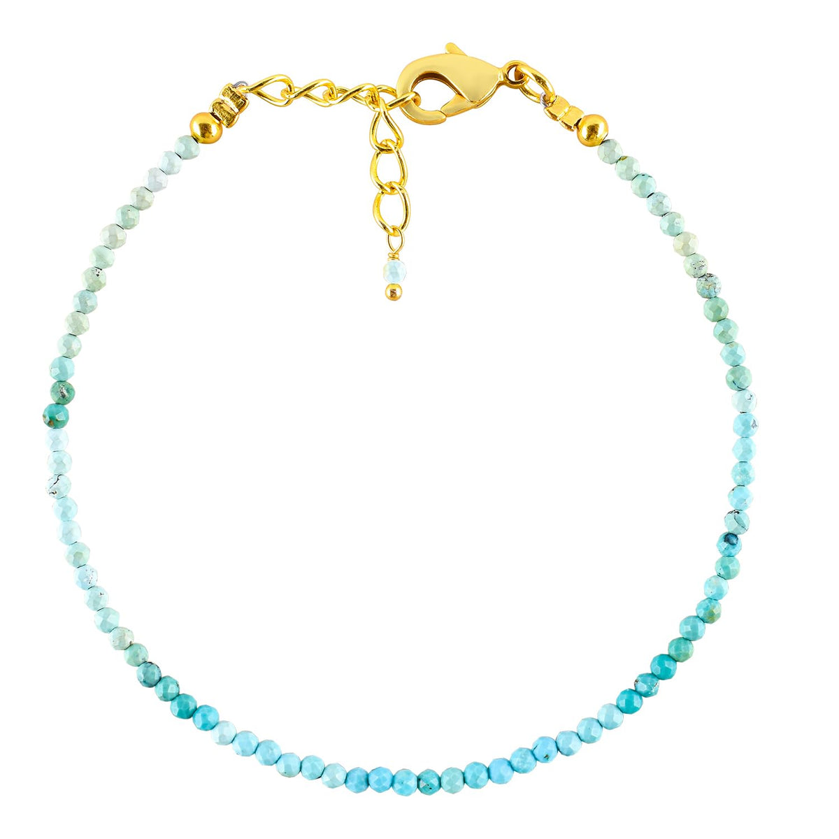 Natural Blue Turquoise Gemstone Micro Beads Dainty Bracelet Jewelry for Women, December Birthstone, Chakra Energy Crystals, 14k Gold Plated Chain 8 inch Adjustable