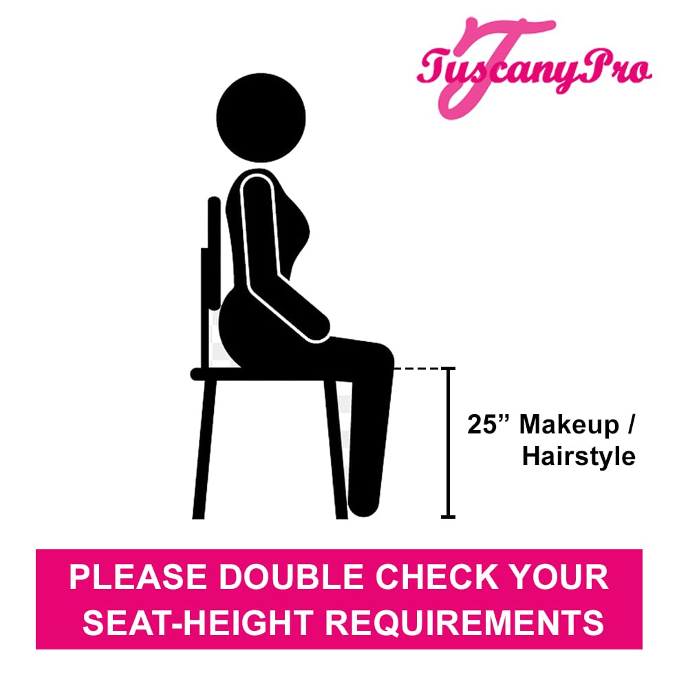 Tuscany Pro Your Name/Logo Included Portable Makeup & Hairstylist Chair - Perfect for Makeup, Hair Stylist, Salon with 25 Inch Seat Height