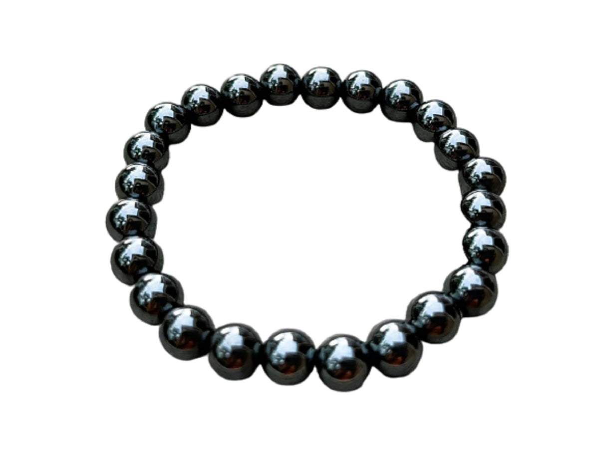 GAF TREASURES Hematite Crystal Bead Bracelet 8mm, Genuine Hematite Stretch Gemstone Bracelet, Healing Crystal Bracelet, Gift for Men & Women (1)