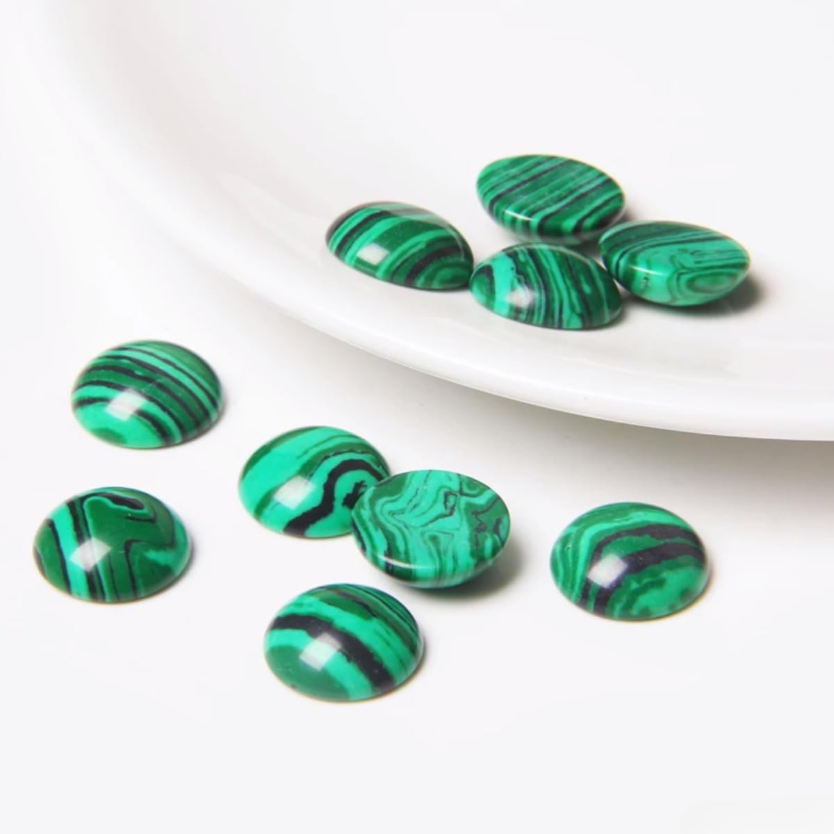20pcs 4mm Natural Stone No Hole Malachite Semicircle Smooth Cabochons Beads Healing Chakra Crystal Stone Bead for Jewelry Making Rings Earrings Necklace Bracelet DIY Crafts