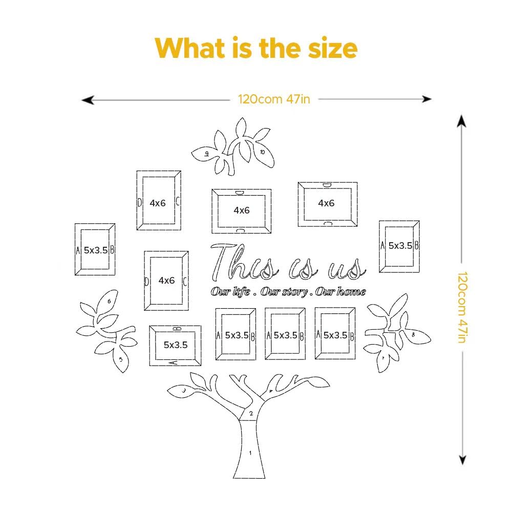bllokna Family Tree Wall Decor Picture Frame Collage Home Decorations Acrylic 3D DIY Stickers Photo Collage Frame for Living Room With Home Sign This is Us