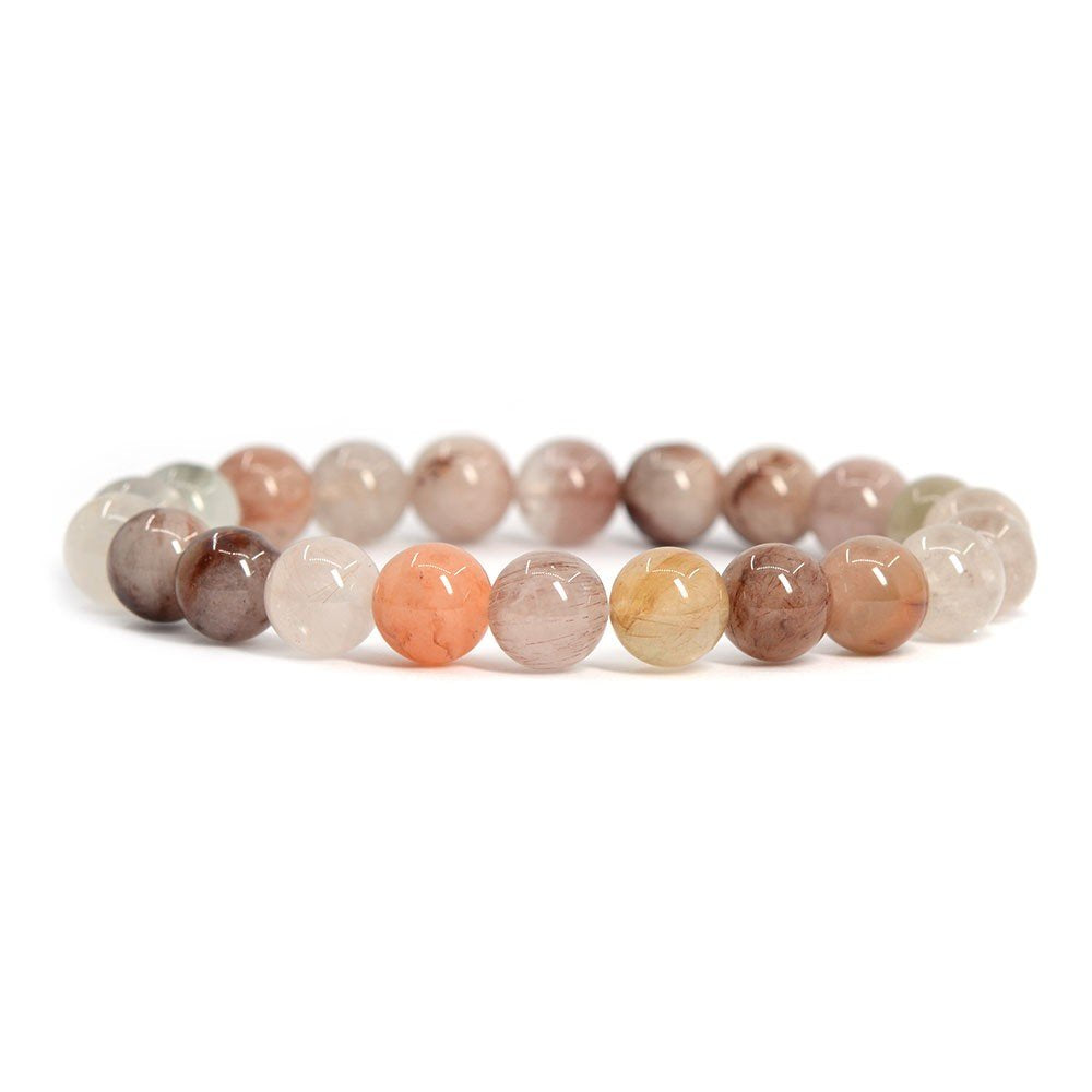 Justinstones Natural Multicolor Rutilated Quartz Gemstone 8mm Round Beads Stretch Bracelet 7 Inch Unisex