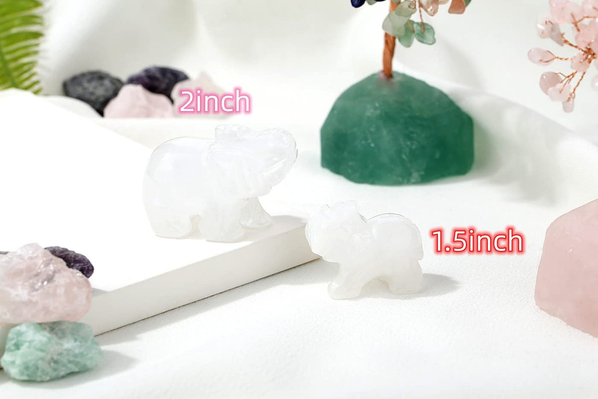 2" Clear Quartz Elephant Decor Healing Crystal Cute White Polished Natural Stone Hand-Carved Big Sculpture Statue Figurines Gemstone Energy Hippie Home Room Office Desk Decoration Gifts for Women Men