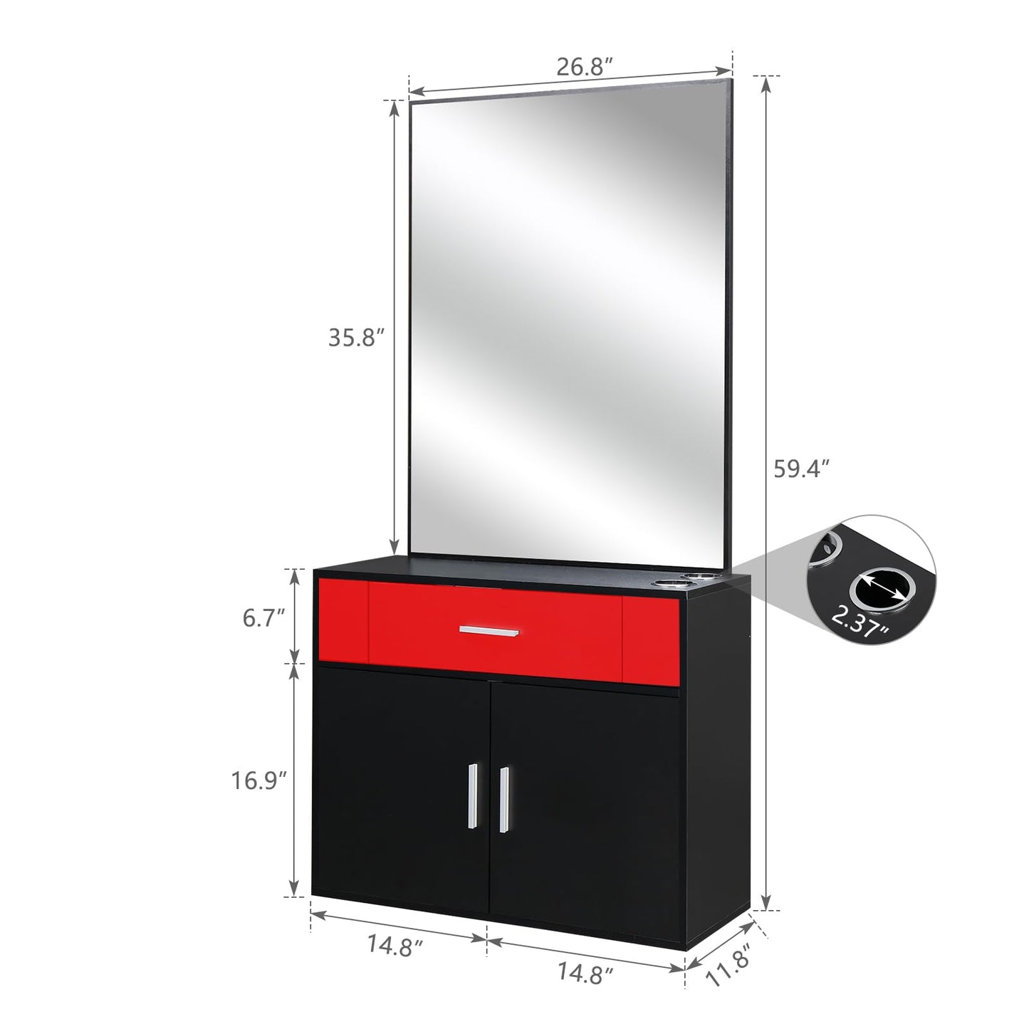 Black Salon Station Makeup Wall Mount Hair Styling Beauty Spa Equipment Set with Mirror Utility Drawer, Storage Cabinet Vanity Set with Mirror Make up Table Spa Beauty Styling Barber Station Equipment