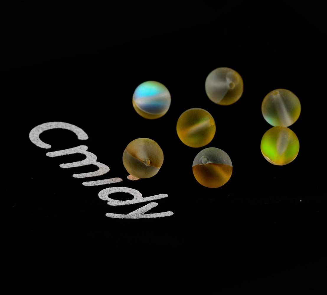 Matte Aurora Crystal Glass Beads Yellow 100pcs 8mm Flash Glitter Shining Mermaid Round Loose Aura Bead Frosted Moonstone for Jewelry Making (Yellow, 8mm)