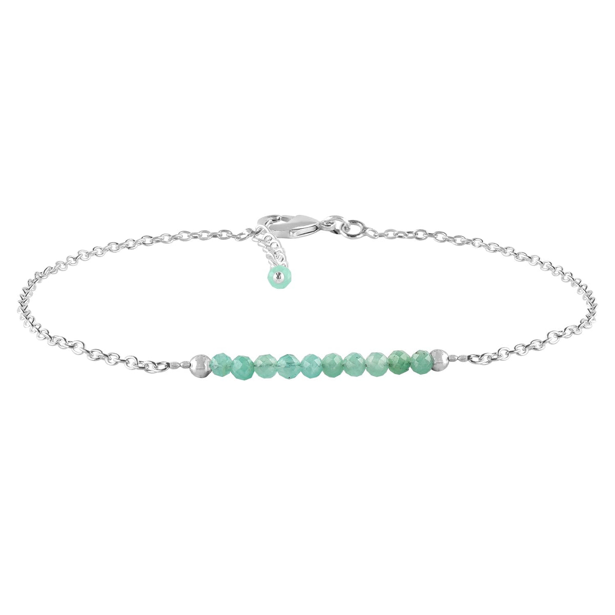 YANARA Emerald Ankle Bracelets for Women, Waterproof Anklets For Women, Natural May Birthstone Green Beaded Dainty Boho Summer Beach Jewelry, 9”+1.25” Adjustable Silver Plated Chain, Non Tarnish Foot Jewelry