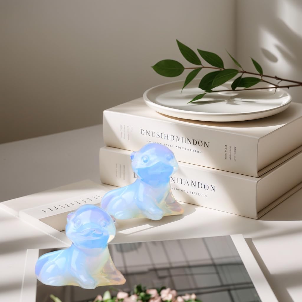 WUYOUSHI Opal Otter Figurine - Hand Carved Healing Crystal Otter Statue, Lucky Gemstone Sculpture for Home Office Desk Decor, Spiritual Gift for Animal Lovers & Nature Enthusiasts